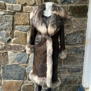 Escada Leather Fur Lined Maxi Coat size 36
